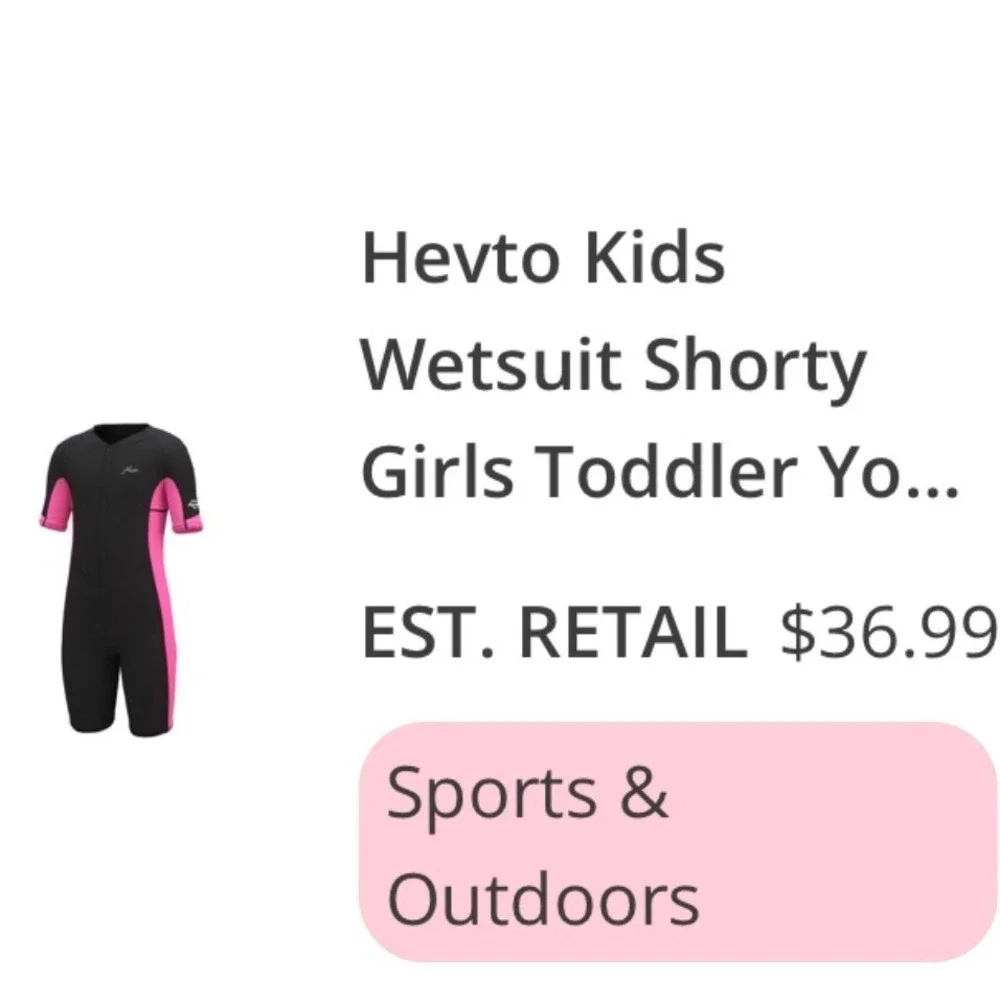 Hevto Wetsuit Shorty Kids 7 Black Pink New 2mm Neoprene Front Zip Surfing Swim
